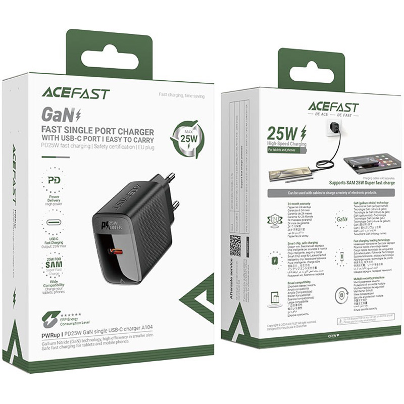 Зарядний пристрій ACEFAST A104 Fast Charge Wall Charger GaN PD25W (1xUSB-C) Black