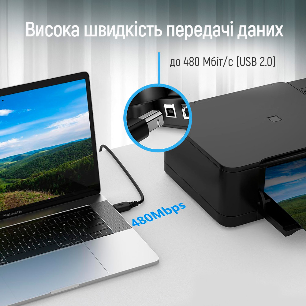 Кабель COLORWAY USB 2.0 AM/BM 2м Black (CW-CBUB072-BK)