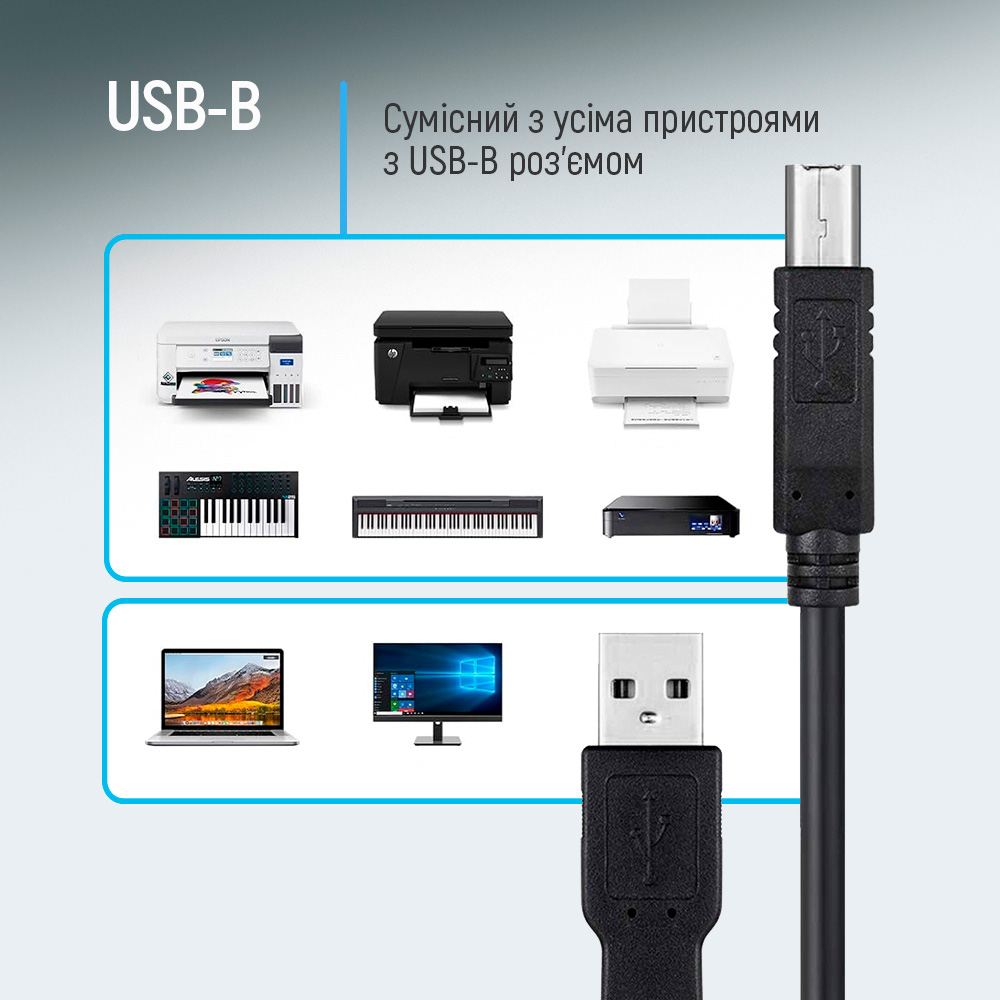 Кабель COLORWAY USB 2.0 AM/BM 2м Black (CW-CBUB072-BK)