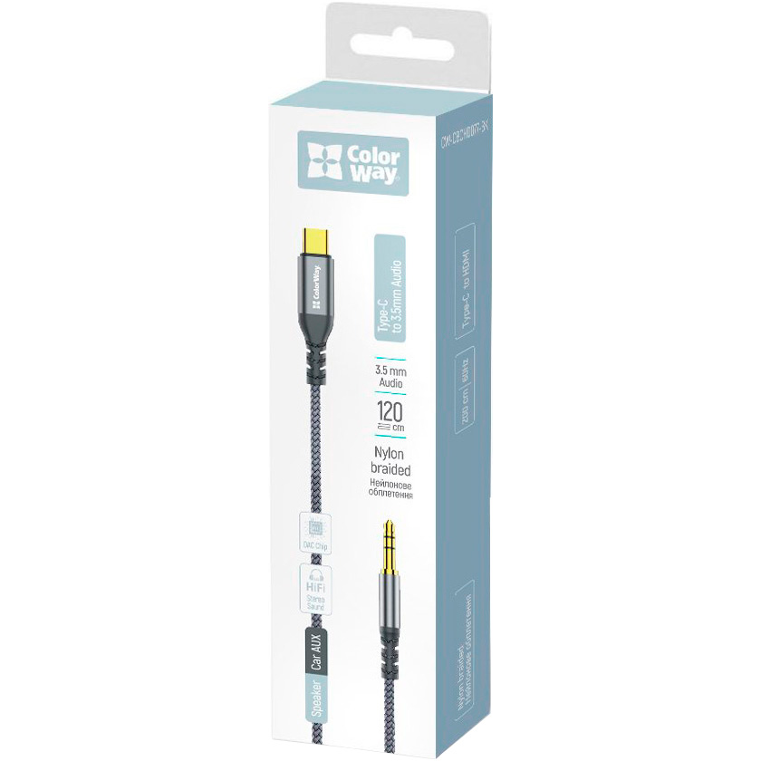 Кабель COLORWAY USB-C to 3.5mm 1.2м Gray
