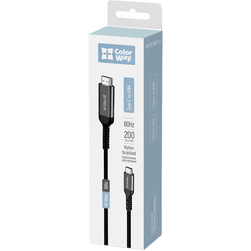 Кабель COLORWAY 4K@60Hz USB-C to HDMI v2.0 2м Black (CW-CBCHD077-BK)