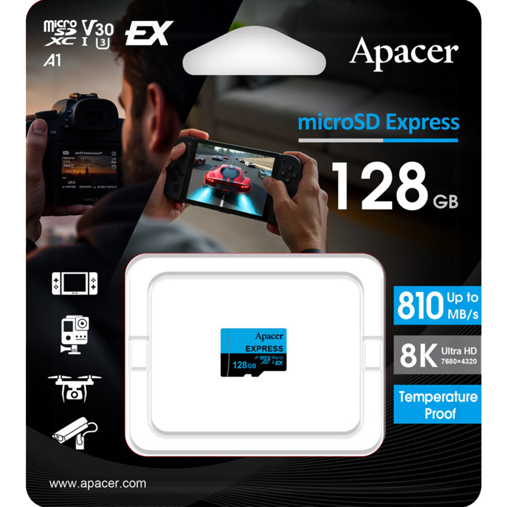 Карта пам'яті APACER microSDXC Express 128GB UHS-I U3 V30 A1 Class 10 (AP128GMCEXG3X17-RA)