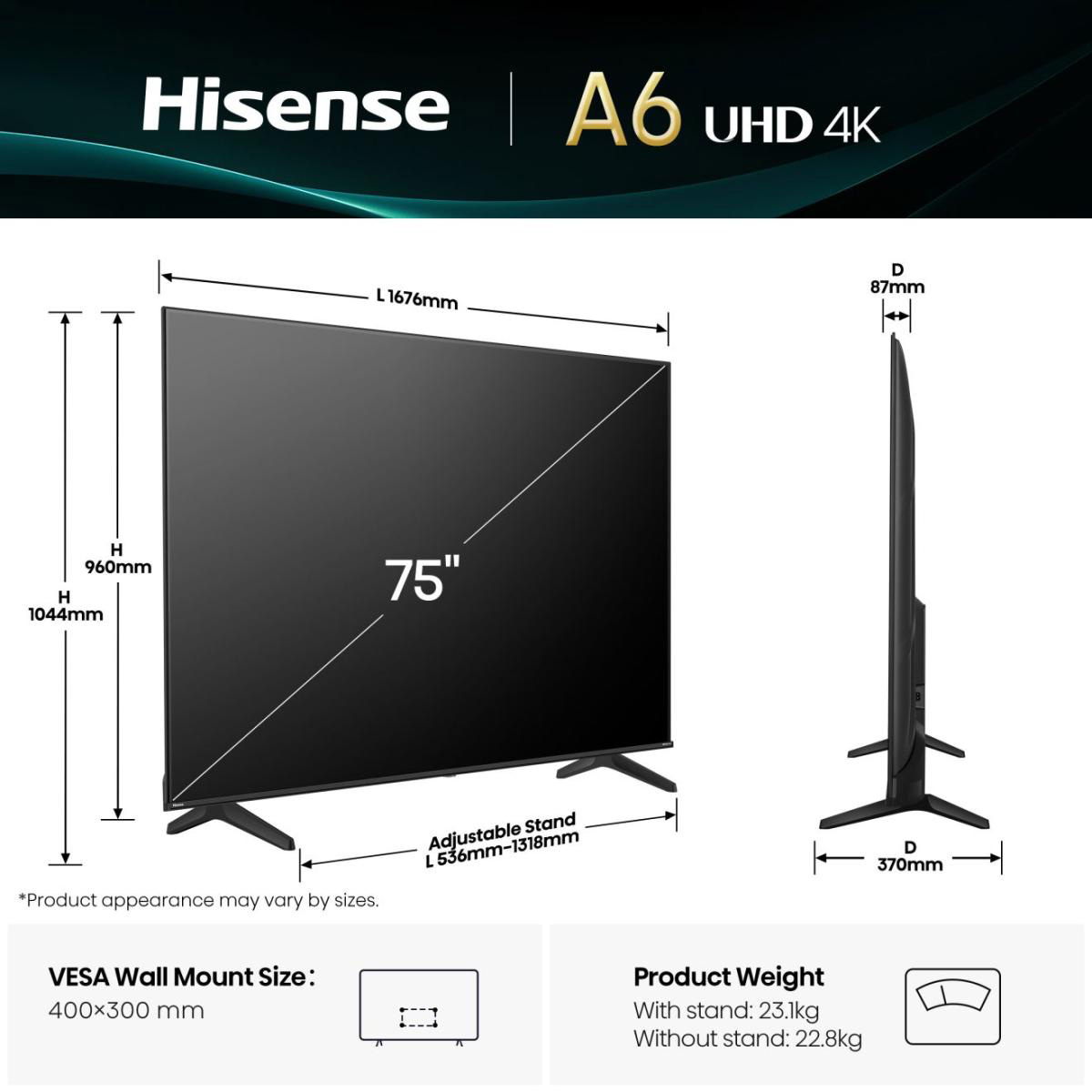 Телевізор HISENSE 75" 4K 75A6Q (20016025)