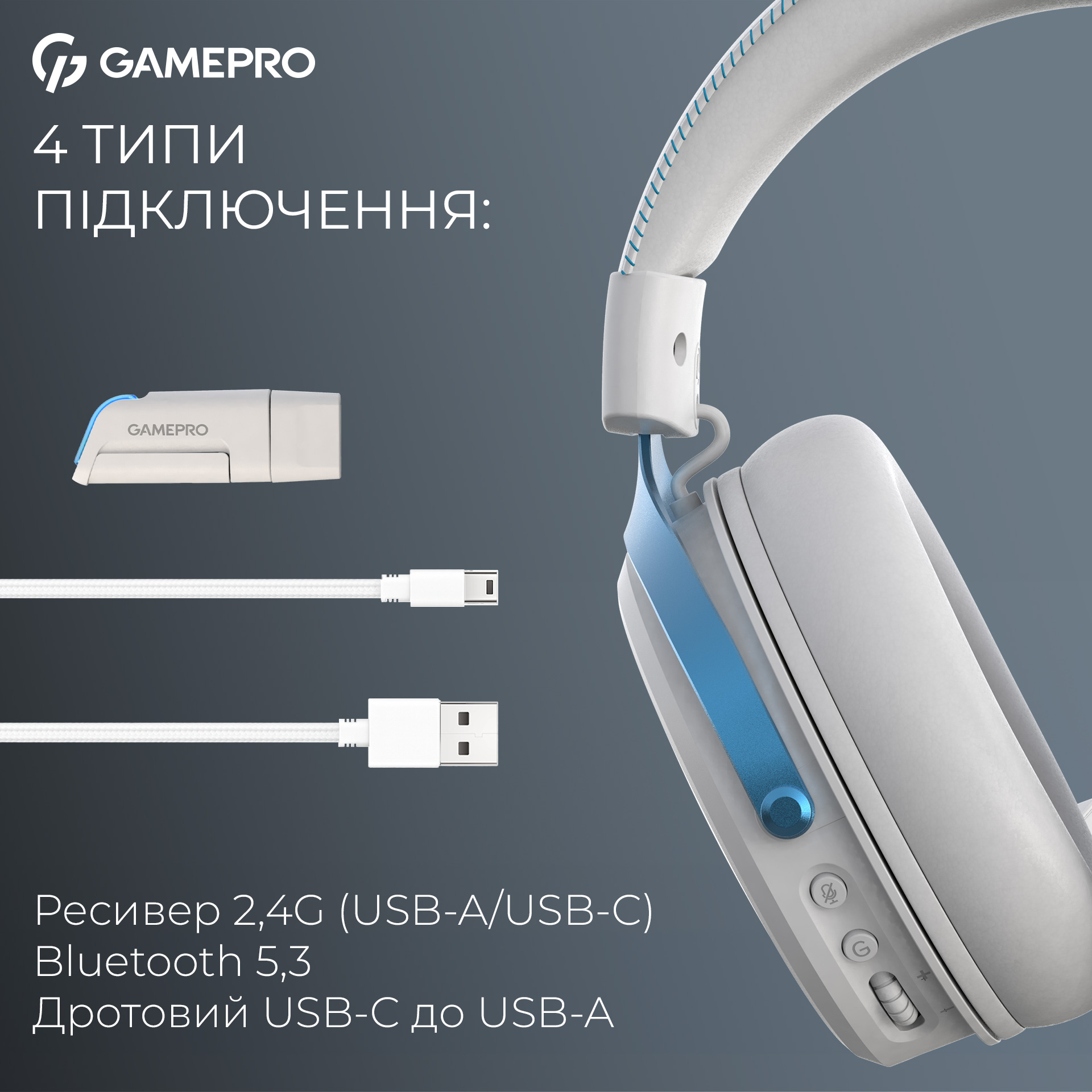 Наушники геймерские GAMEPRO Asgard Freya Pro White/Blue (HSW201WB)