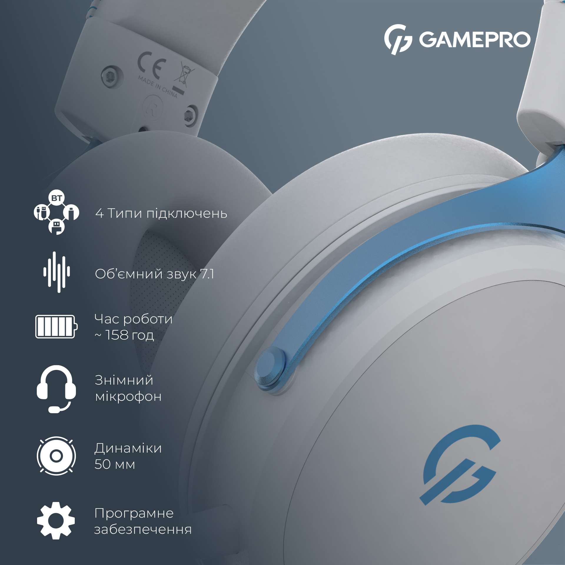 Наушники геймерские GAMEPRO Asgard Skadi White/Blue (HSW191WB)