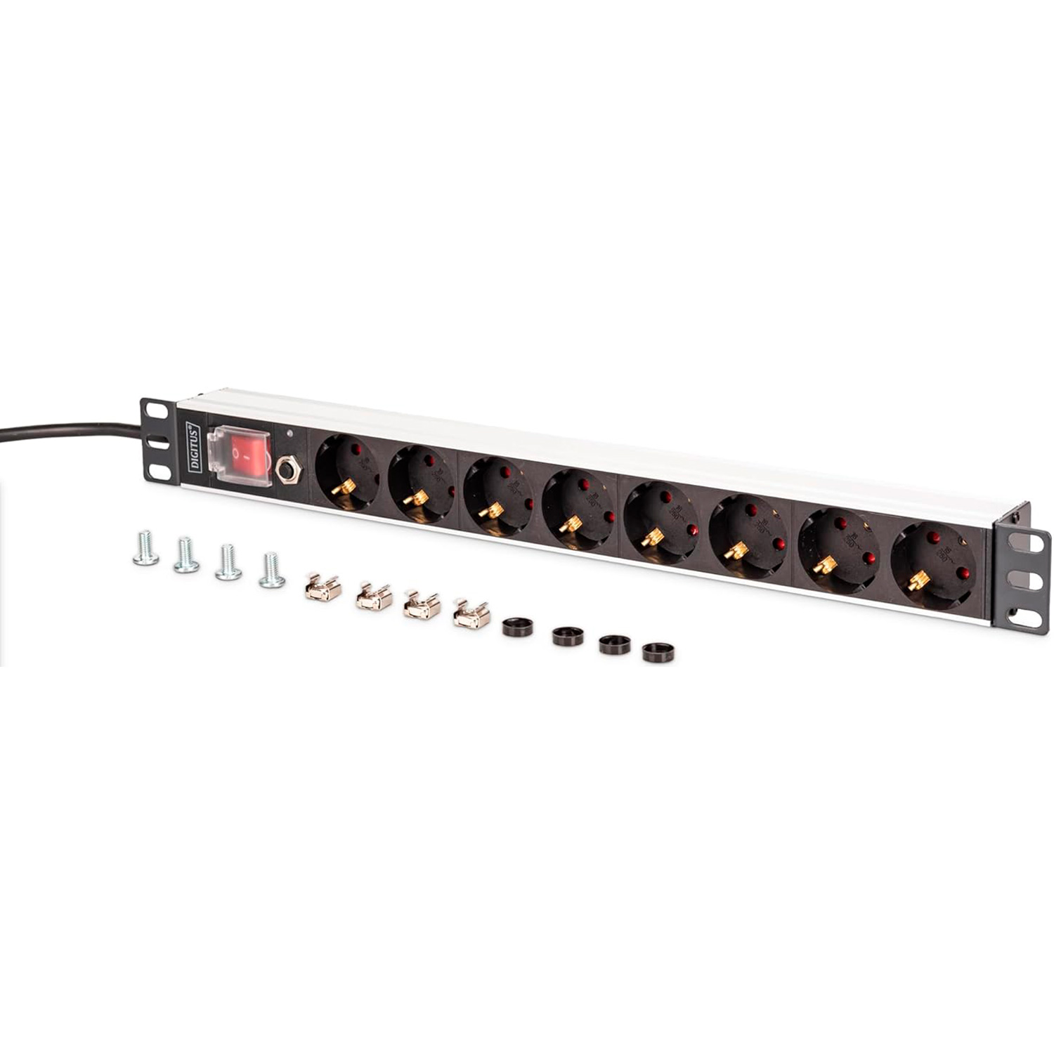 Блок розеток DIGITUS 19", 1U, 8xSchuko, 16А, с выключателем, 2м (DN-95436)