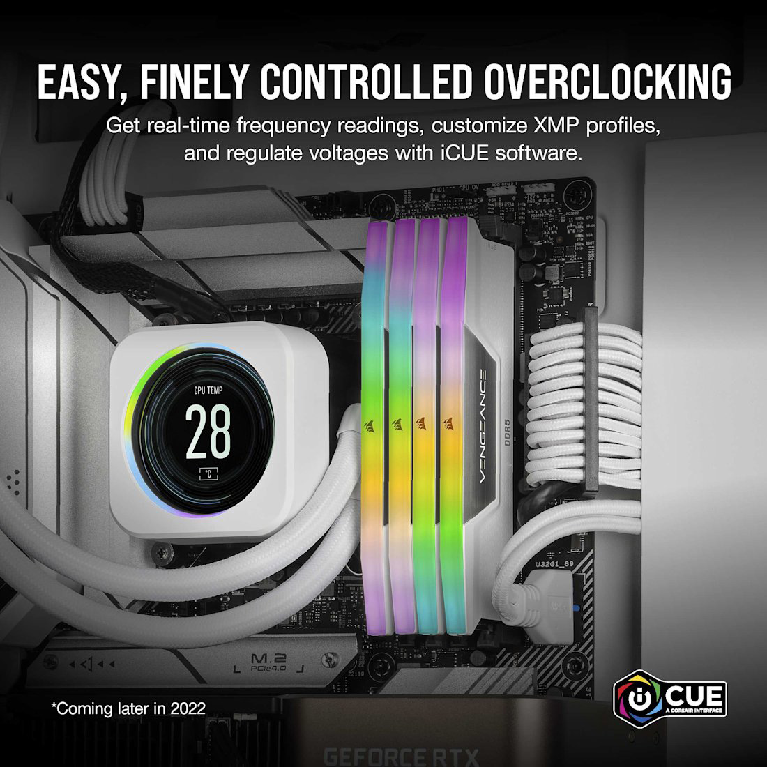 Модуль пам'яті CORSAIR Vengeance RGB DDR5 6000MHz 64GB Kit 2x32GB White (CMH64GX5M2B6000Z30W)
