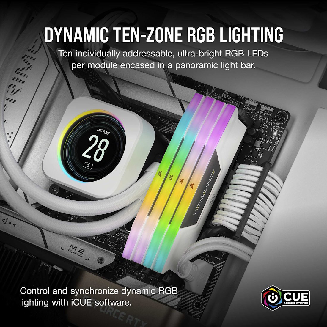 Модуль памяти CORSAIR Vengeance RGB DDR5 6400MHz 32GB Kit 2x16GB White (CMH32GX5M2B6400Z32W)