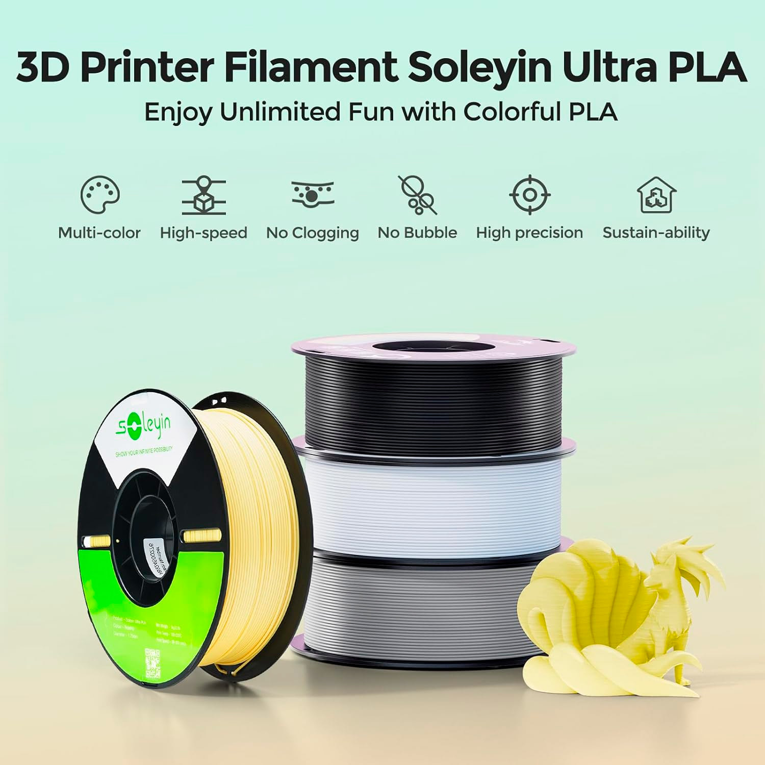 Пластик (філамент) для 3D принтера CREALITY Soleyin Ultra PLA 1.75mm, 1кг, Greenery (3301010604)