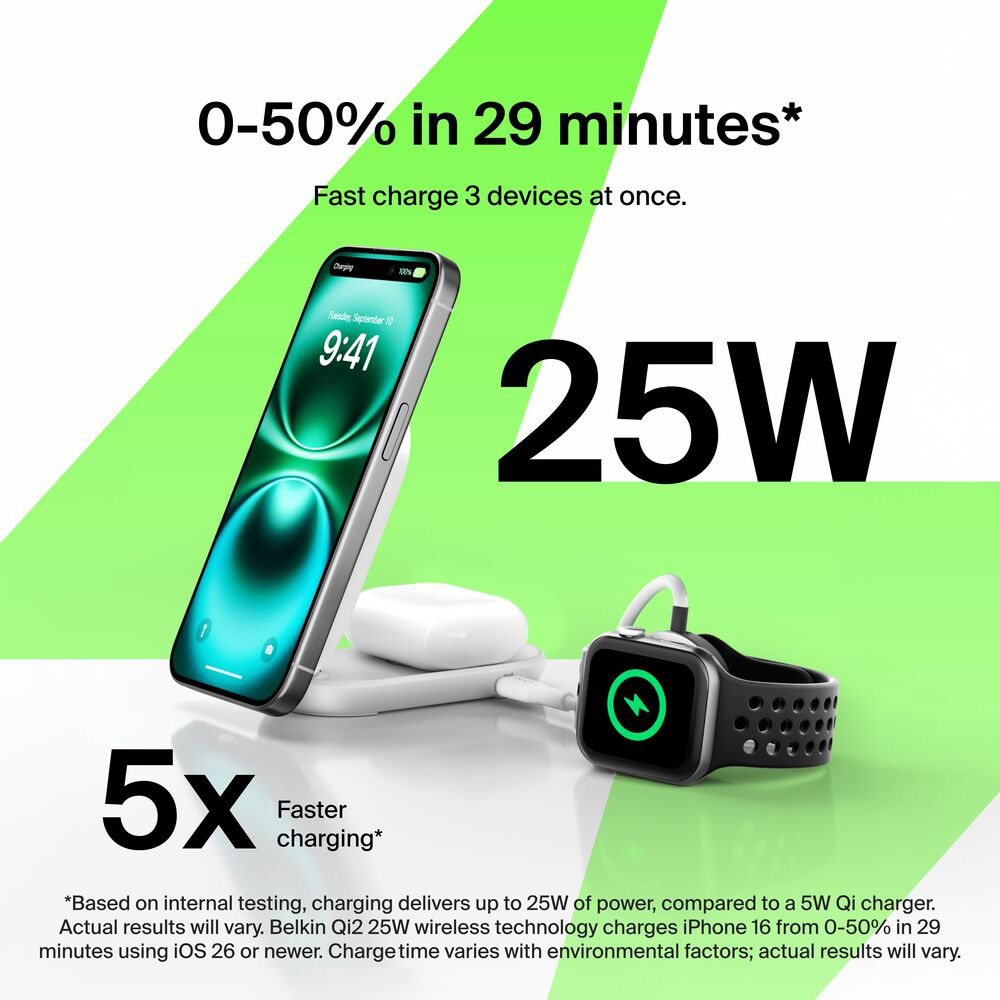 Бездротовий зарядний пристрій BELKIN UltraCharge 2-in-1 Foldable Magnetic Charger Qi2 25W White (WIZ039KQWH)