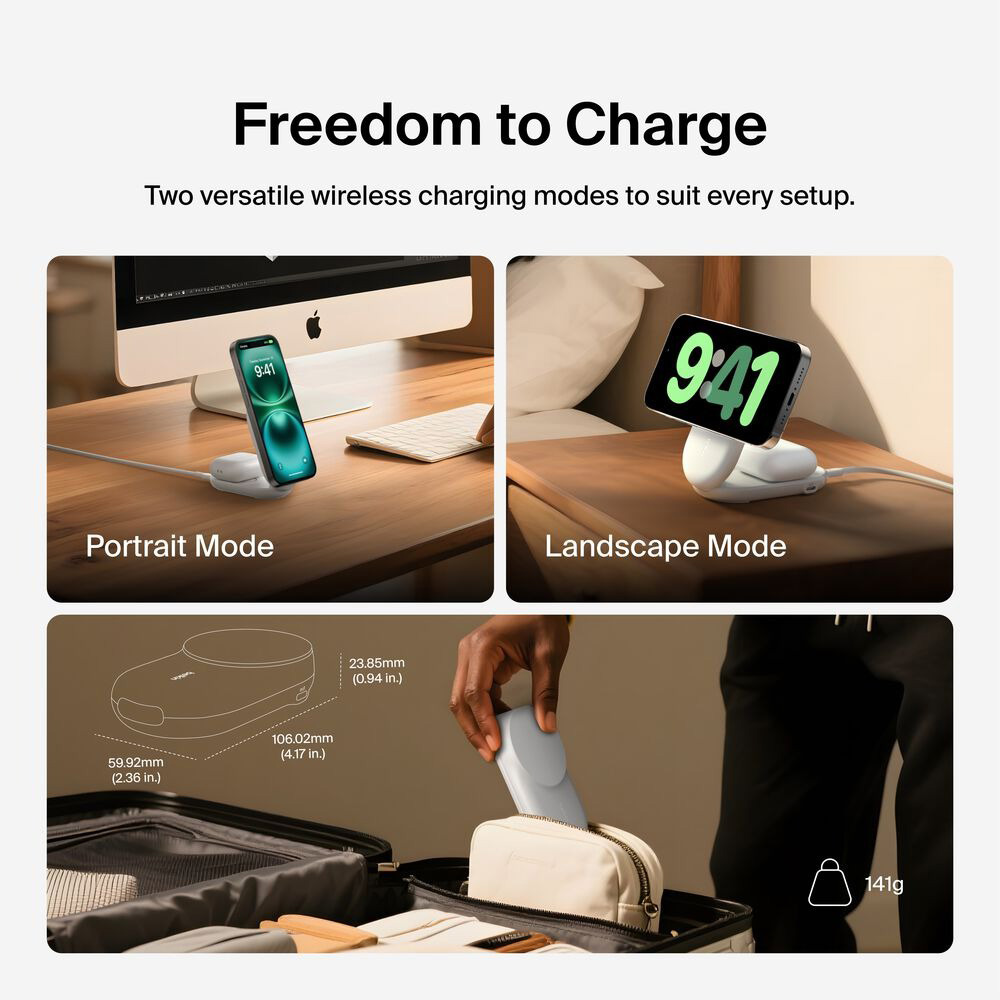 Бездротовий зарядний пристрій BELKIN UltraCharge 2-in-1 Foldable Magnetic Charger Qi2 25W White (WIZ039KQWH)