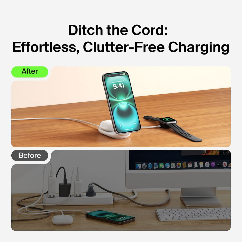 Бездротовий зарядний пристрій BELKIN UltraCharge 2-in-1 Foldable Magnetic Charger Qi2 25W White (WIZ039KQWH)