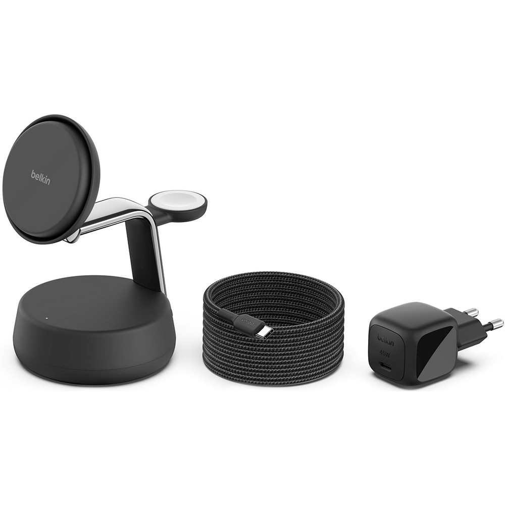 Бездротовий зарядний пристрій BELKIN UltraCharge Pro 3-in-1 Magnetic Charging Dock Qi2 25W Charcoal (WIZ040KQCH)