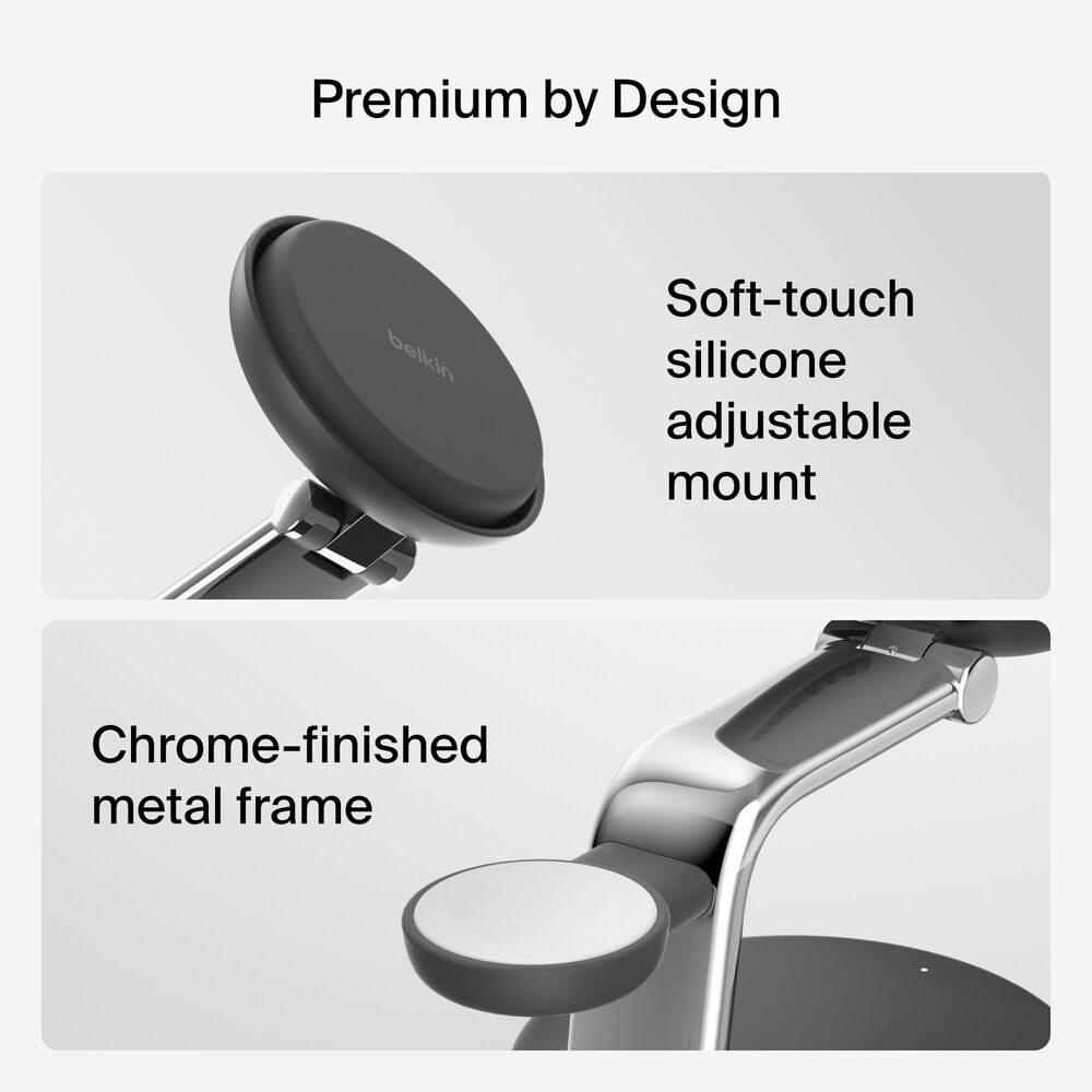 Бездротовий зарядний пристрій BELKIN UltraCharge Pro 3-in-1 Magnetic Charging Dock Qi2 25W Charcoal (WIZ040KQCH)