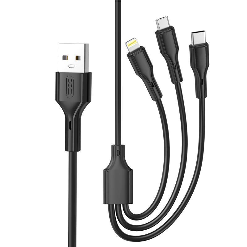 Кабель XO CB-23U3 3-in-1 USB-A to Micro-USB/Lightning/Type-C 1м Black