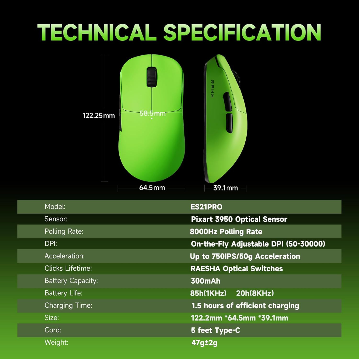 Миша RAWM ES21Pro Green