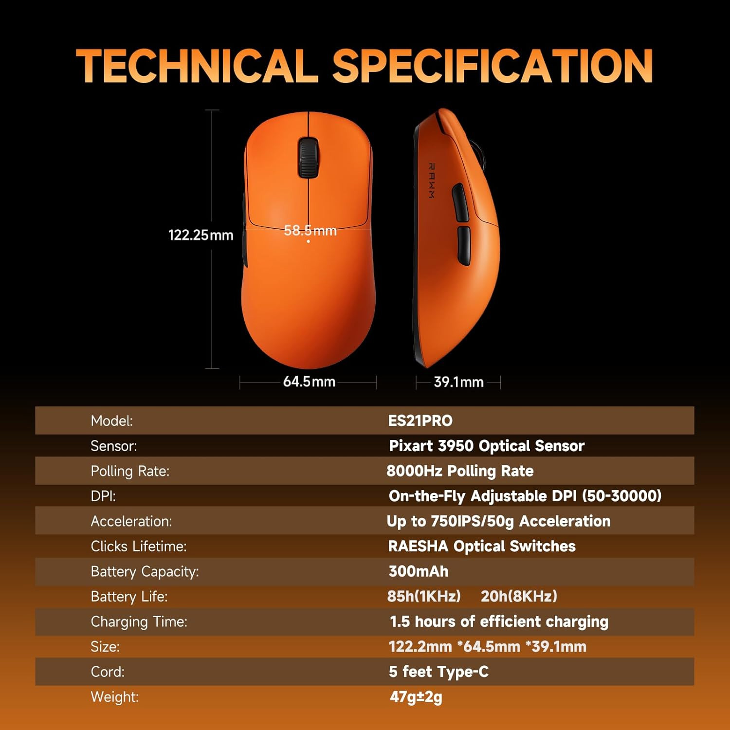 Миша RAWM ES21Pro Orange