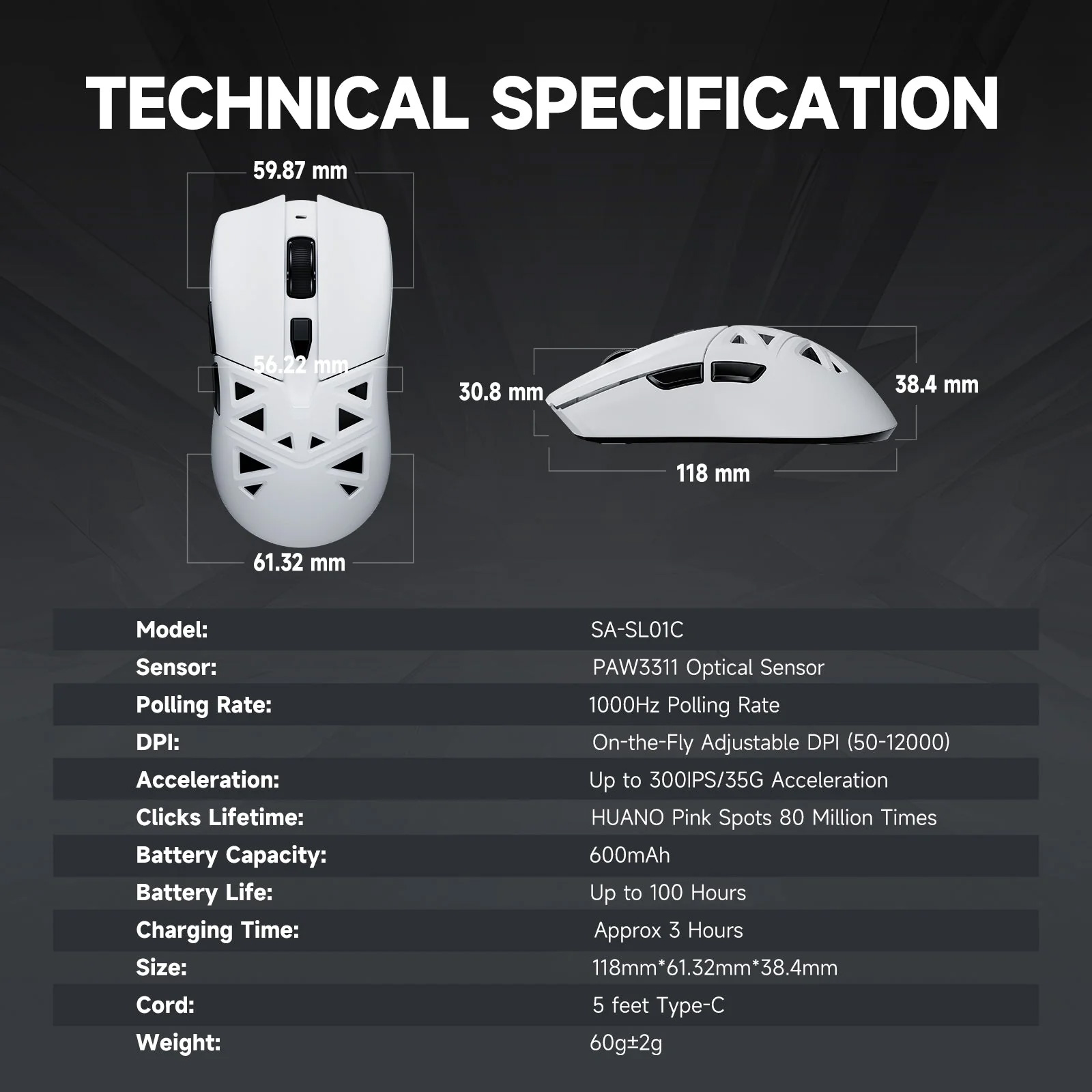 Миша ігрова RAWM SL01C White