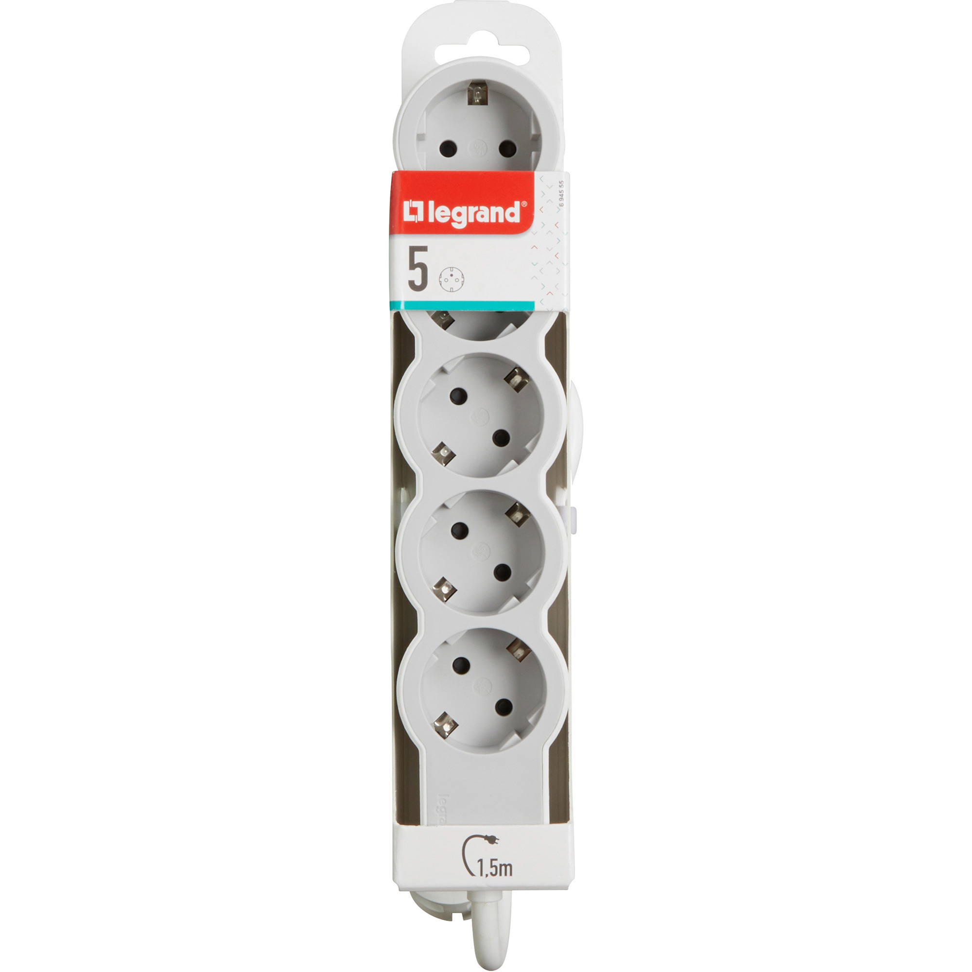 Подовжувач LEGRAND Standard 5x2K+3 White, 5 розеток, 1.5м (694555)