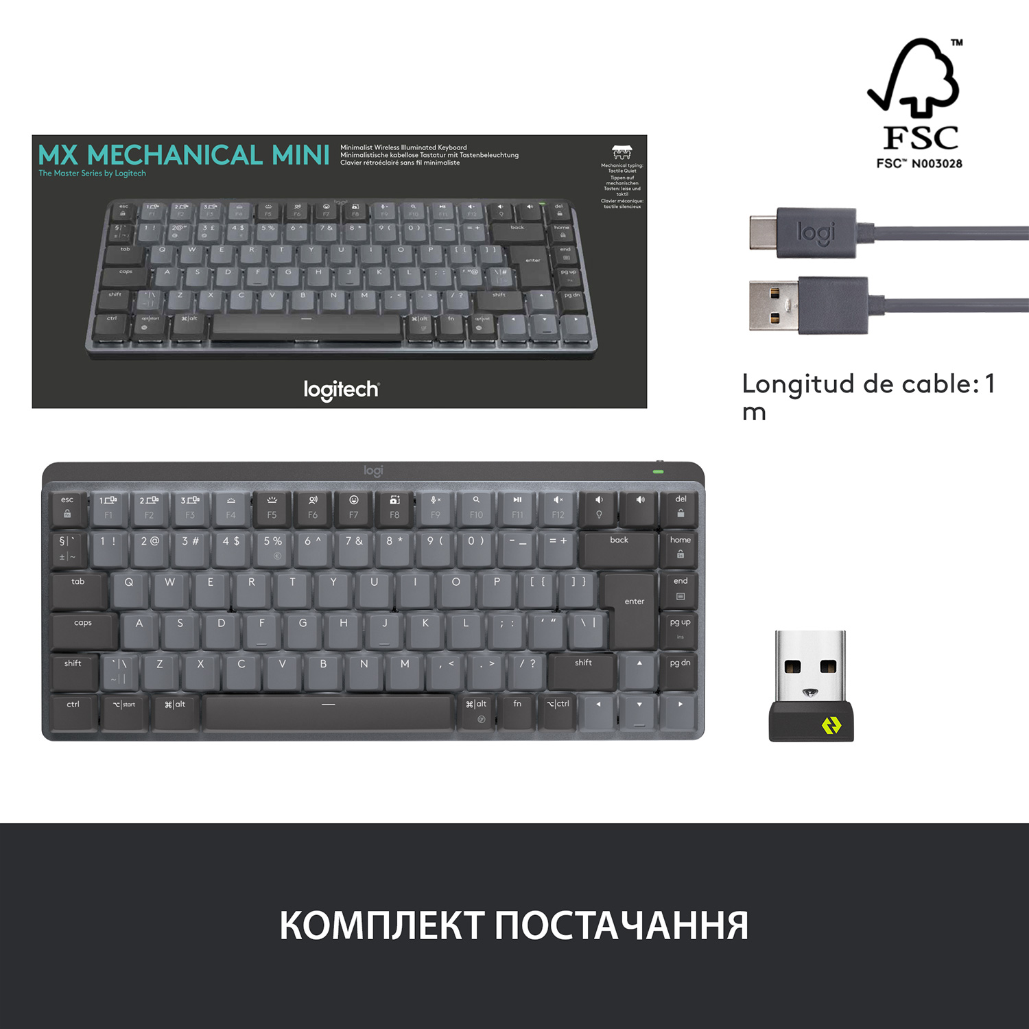 Клавіатура бездротова LOGITECH MX Mechanical Mini Tactile Quiet Graphite (920-010780)