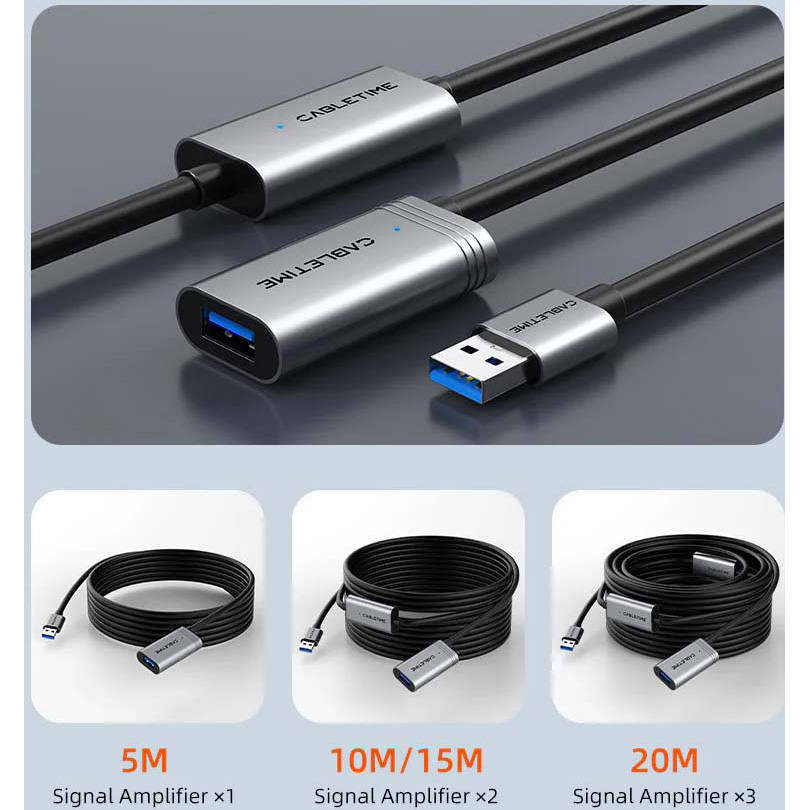 Активний USB подовжувач CABLETIME USB3.0 AM/AF 10м Black (CA18S)