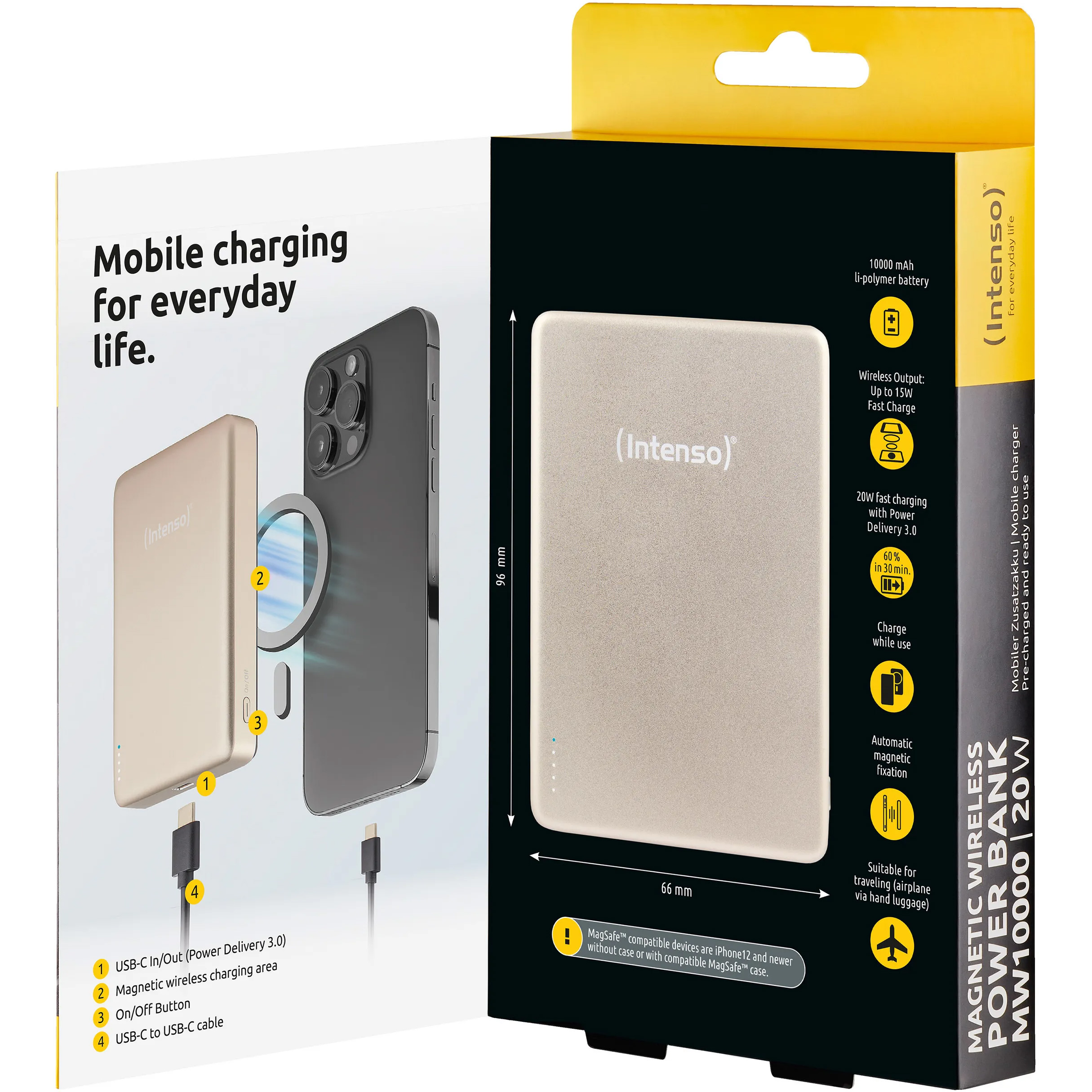 Повербанк з бездротовою зарядкою INTENSO MW10000 20W 10000mAh Champagne (7344031)
