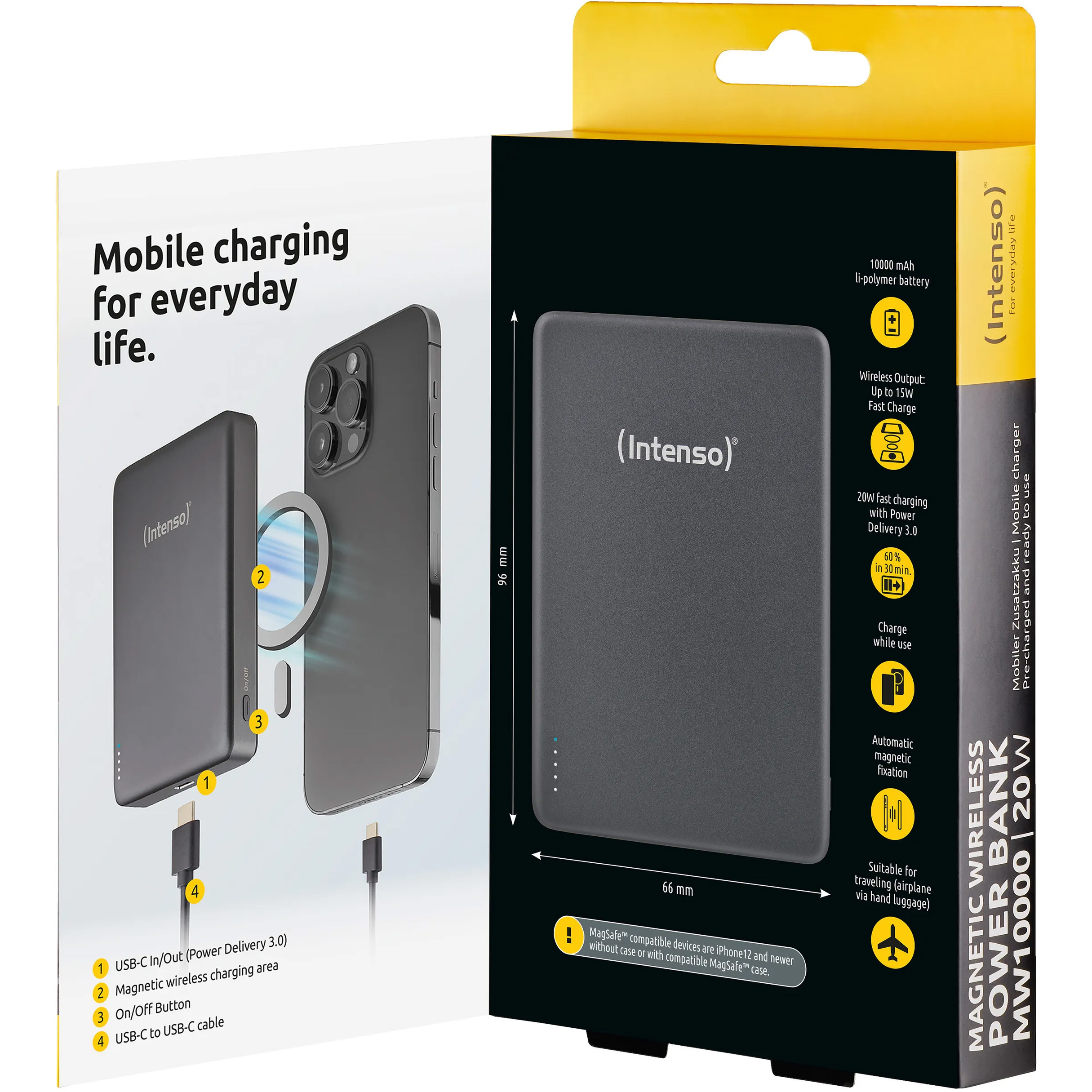 Повербанк з бездротовою зарядкою INTENSO MW10000 20W 10000mAh Gray (7344034)