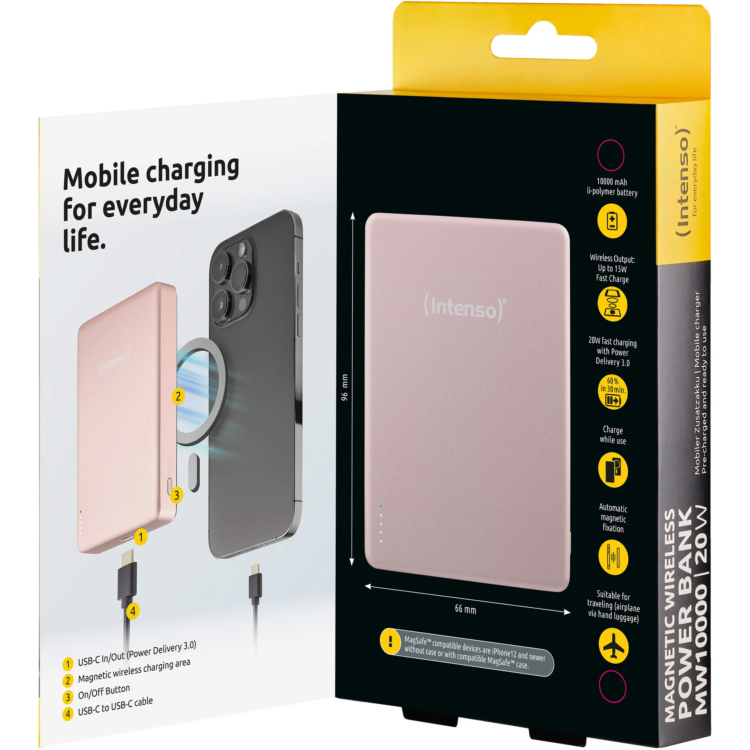 Повербанк с беспроводной зарядкой INTENSO MW10000 20W 10000mAh Rose (7344033)