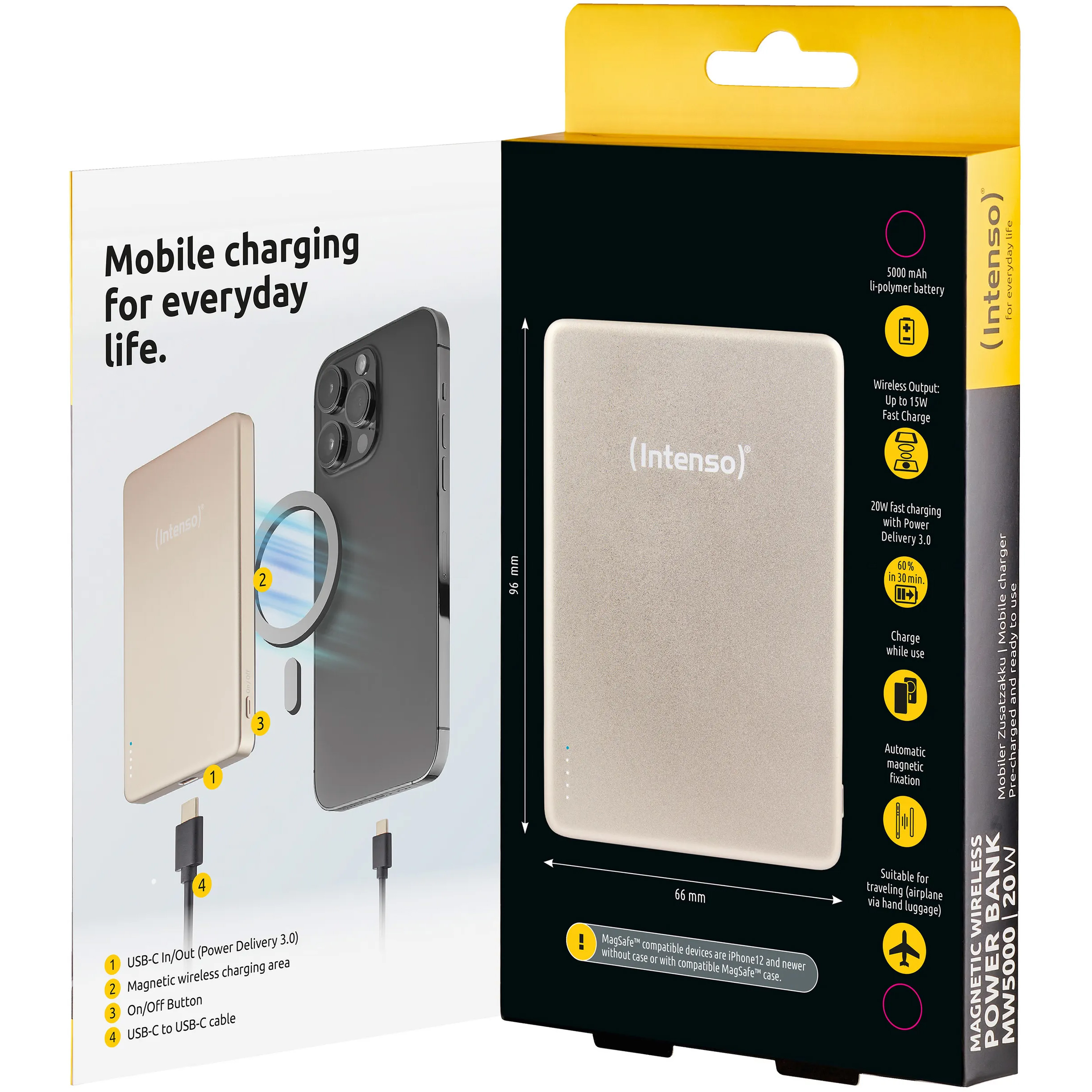 Повербанк з бездротовою зарядкою INTENSO MW5000 20W 5000mAh Champagne (7344021)