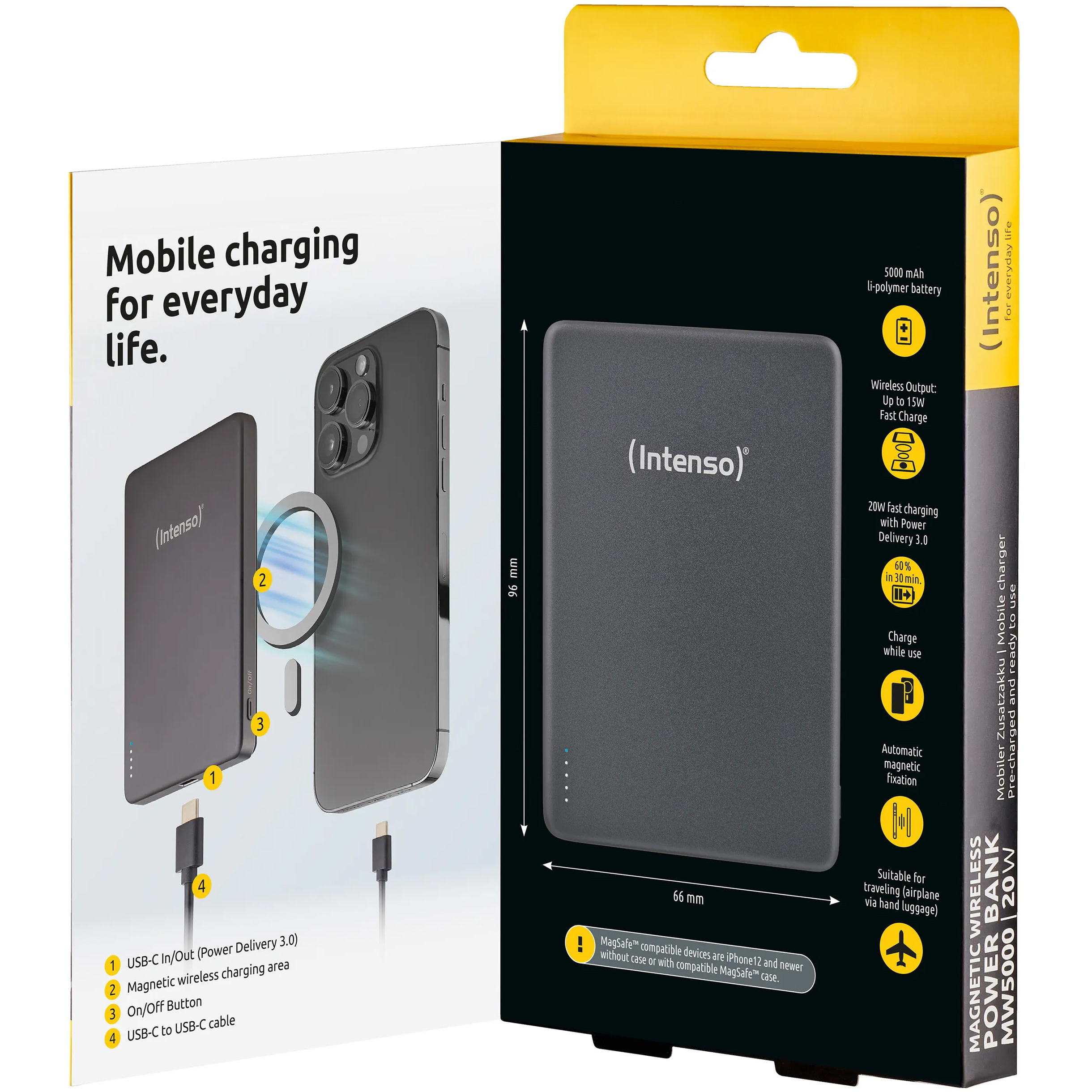 Повербанк з бездротовою зарядкою INTENSO MW5000 20W 5000mAh Gray (7344024)