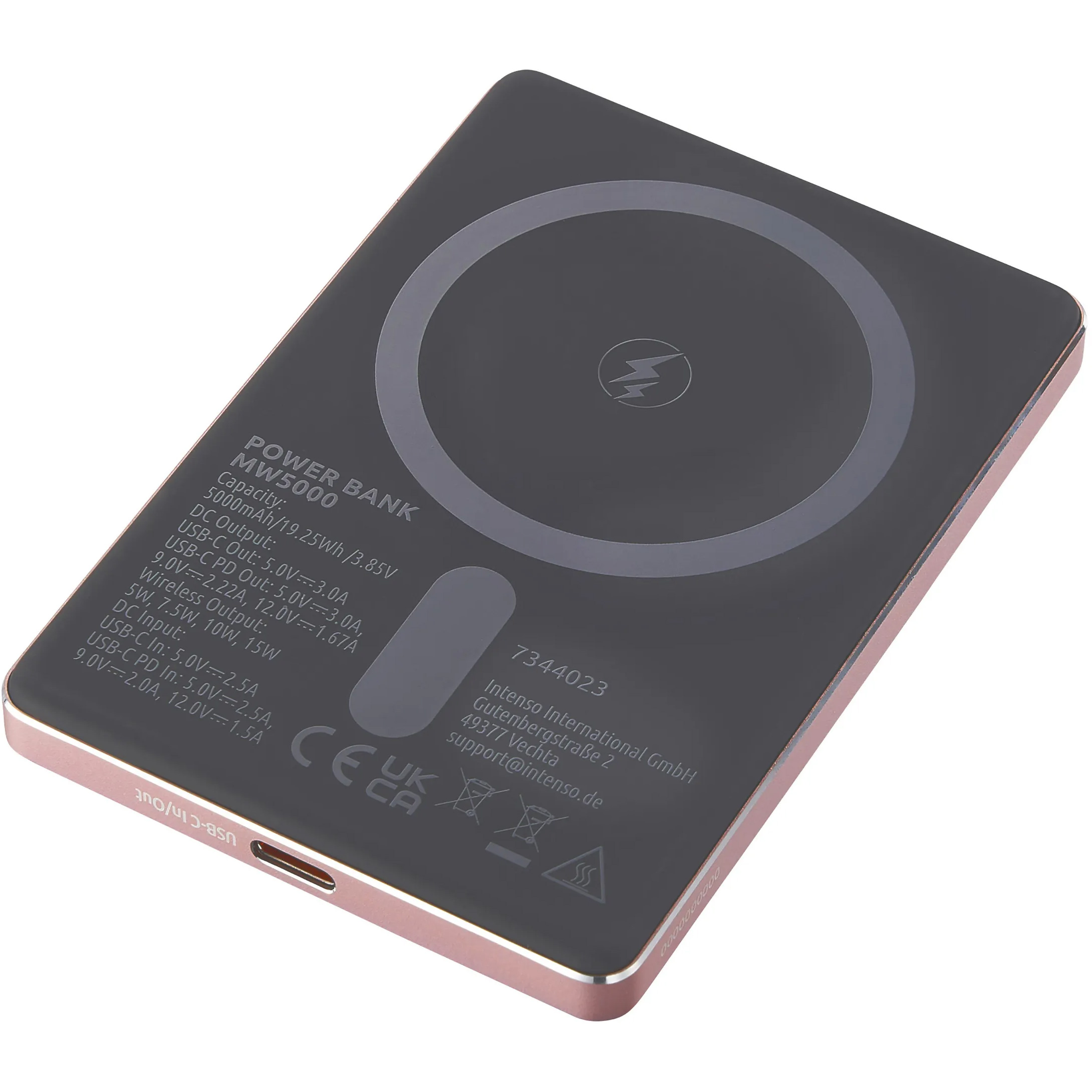 Повербанк з бездротовою зарядкою INTENSO MW5000 20W 5000mAh Rose (7344023)