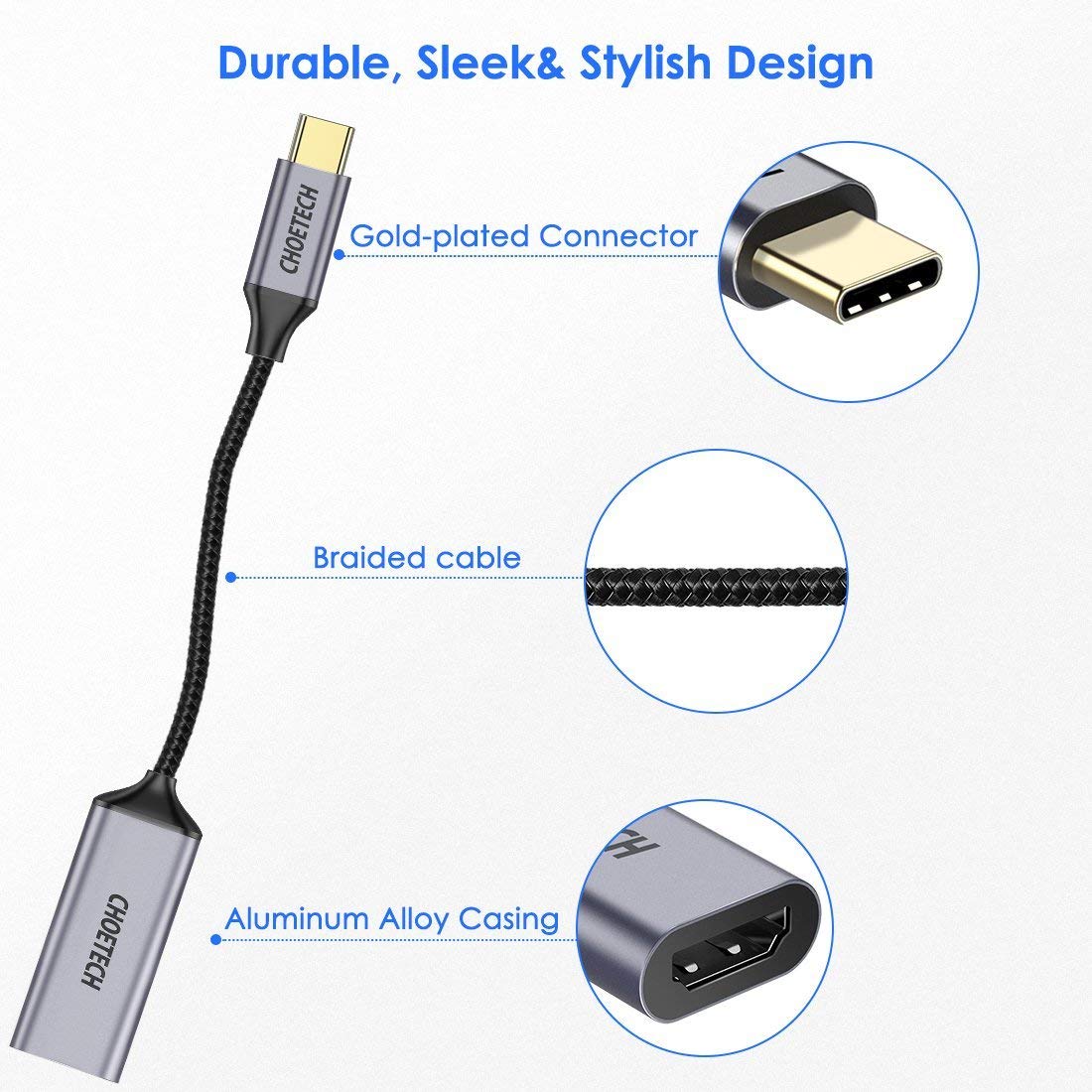 Адаптер CHOETECH USB-C to HDMI v2.0 0.2м Black (HUB-H10-V1)