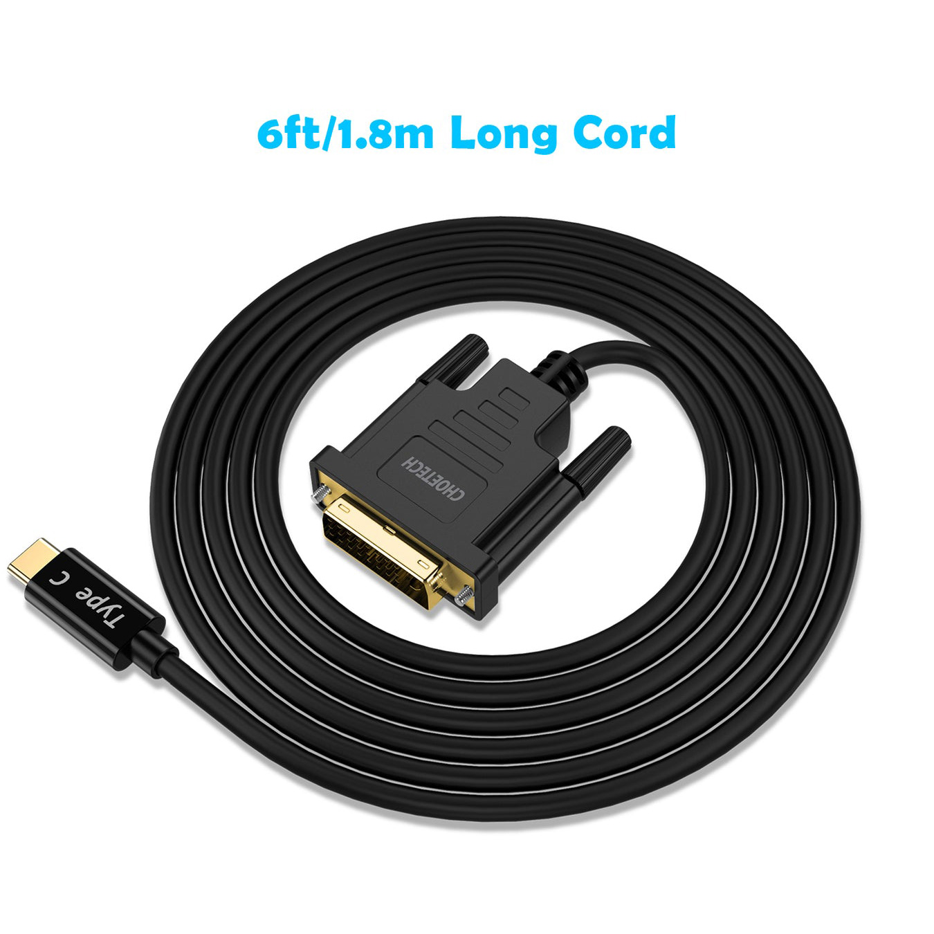 Кабель CHOETECH 4K 30Hz USB-C to DVI 1.8м Black (XCD-0018-BK)