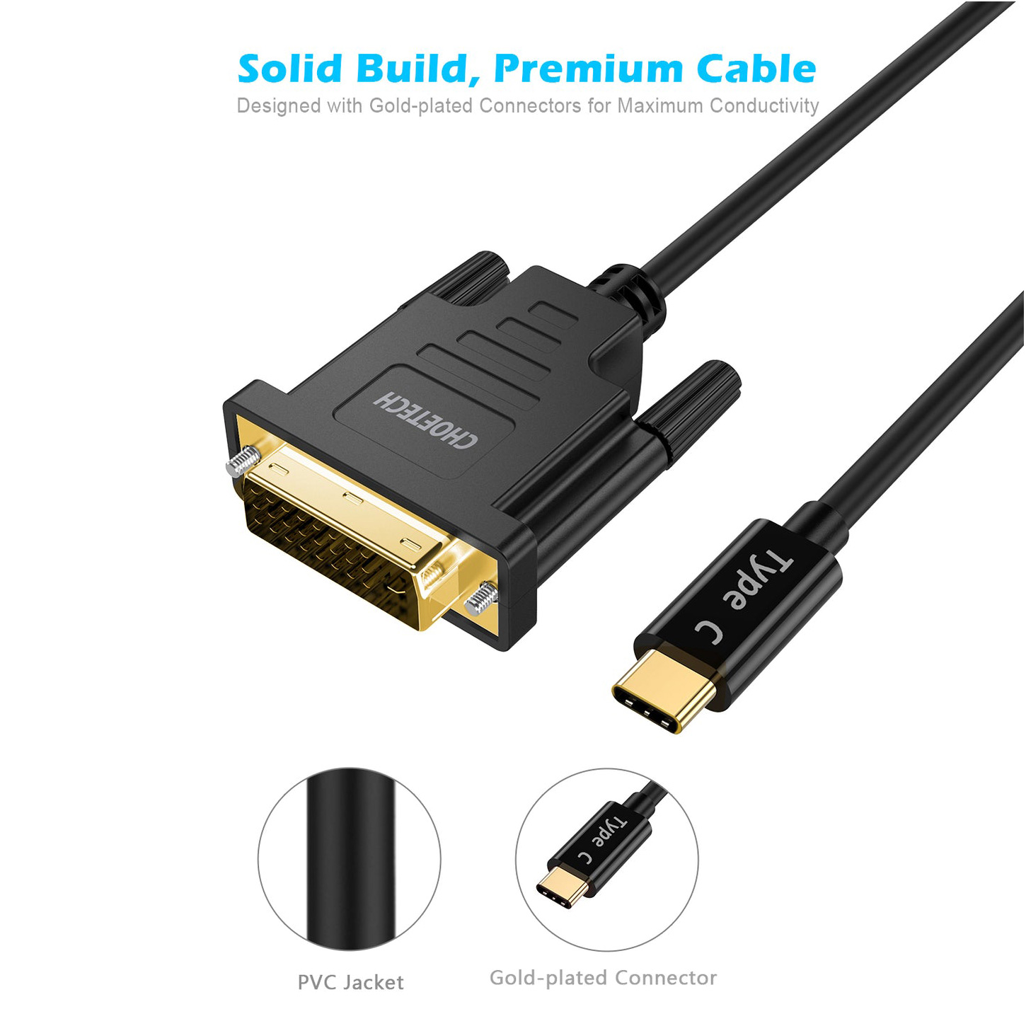 Кабель CHOETECH 4K 30Hz USB-C to DVI 1.8м Black (XCD-0018-BK)