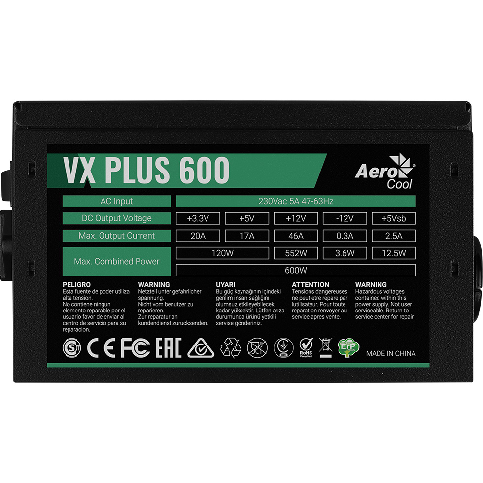Блок живлення 600W AEROCOOL VX Plus Stealth 600 (ACPN-VS60NEY.12)