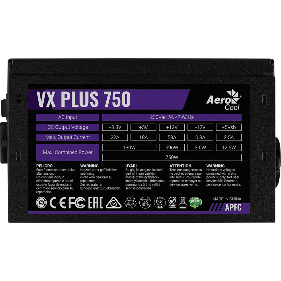 Блок живлення 750W AEROCOOL VX Plus Stealth 750 (ACPN-VS75AEY.12)