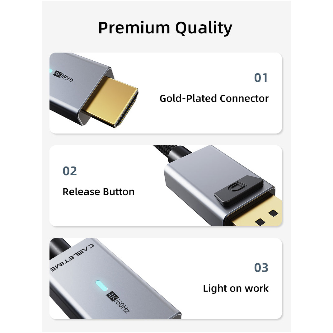 Кабель CABLETIME DisplayPort - HDMI 3м 4K@60Hz Black (CD30N)