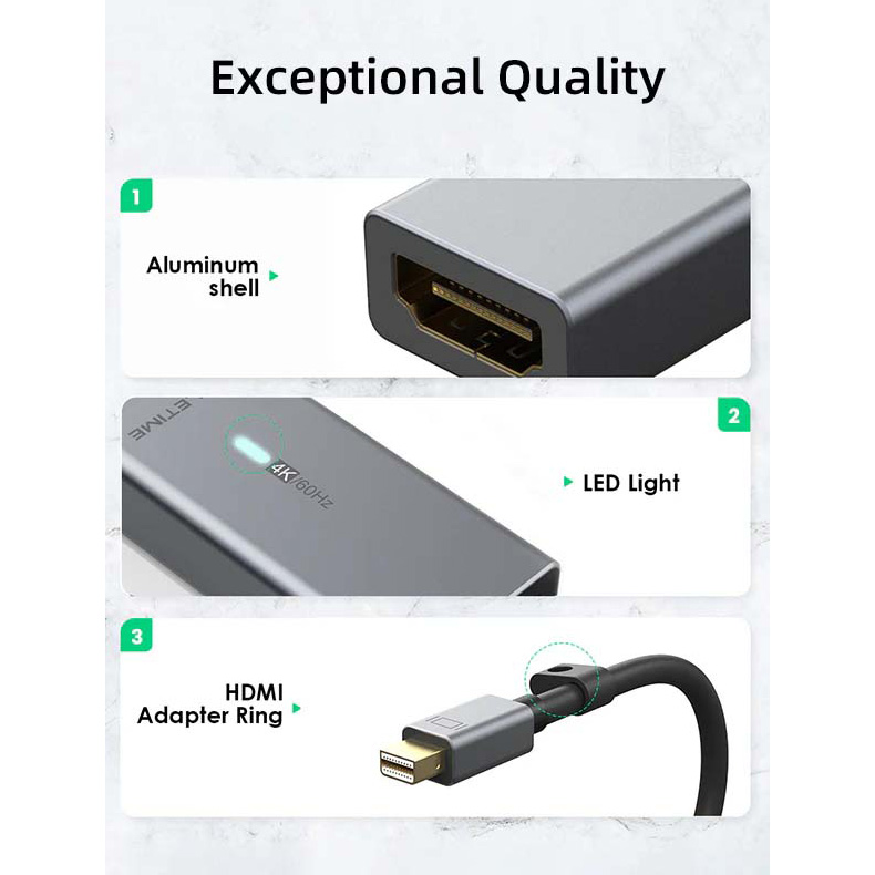 Адаптер CABLETIME 4K 30Hz Mini DP to HDMI 0.15м Gray (CP26A)
