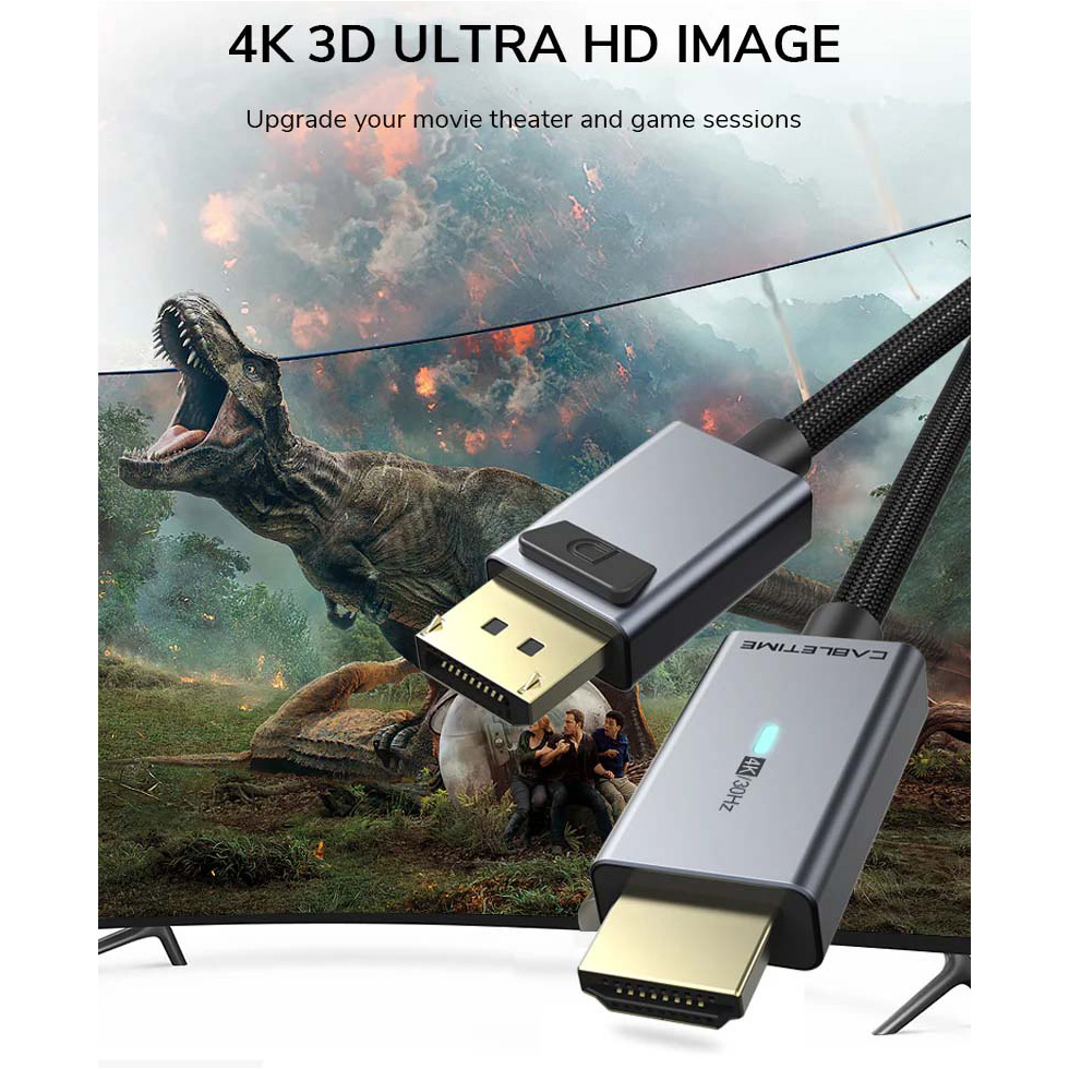 Кабель CABLETIME 4K 30Hz DisplayPort - HDMI 1.8м Black/Gray (CD31K)
