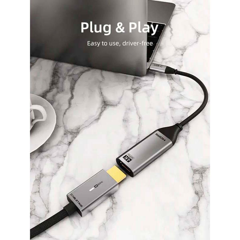 Адаптер CABLETIME 4K 60Hz USB-C to HDMI v2.0 0.2м Black/Gray (CP10B)