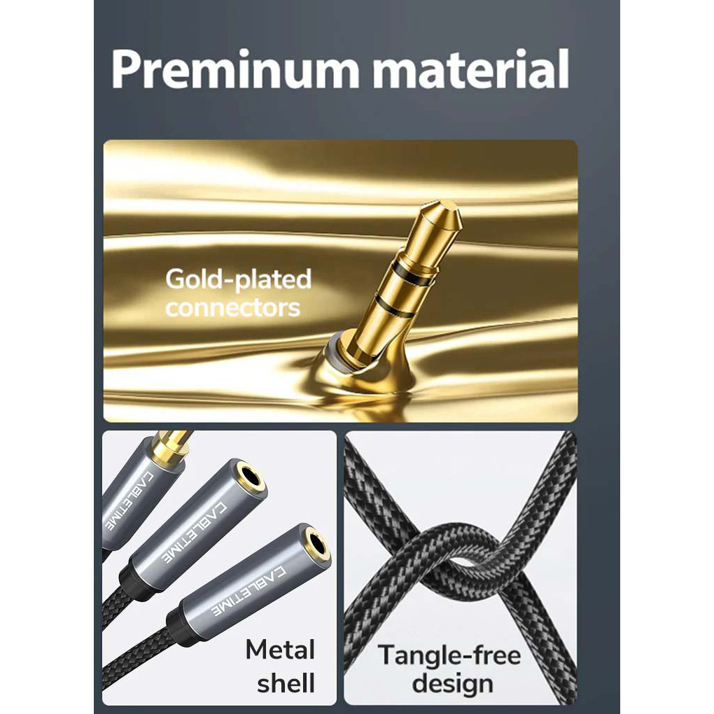 Спліттер CABLETIME mini-jack 3.5mm (M) - 2xmini-jack 3.5mm (F) 0.2м Gray (CF13B)