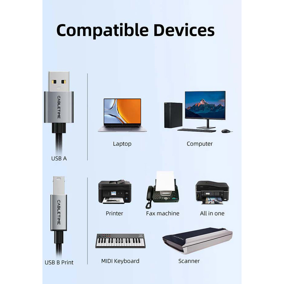 Кабель CABLETIME CA15L USB2.0 AM/BM 2м