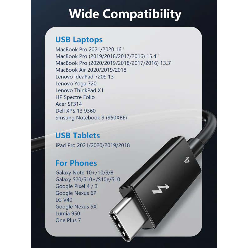 Кабель CABLETIME Thunderbolt 4 100W, 40Gbps, 8K@60Hz 1м (CT40H)