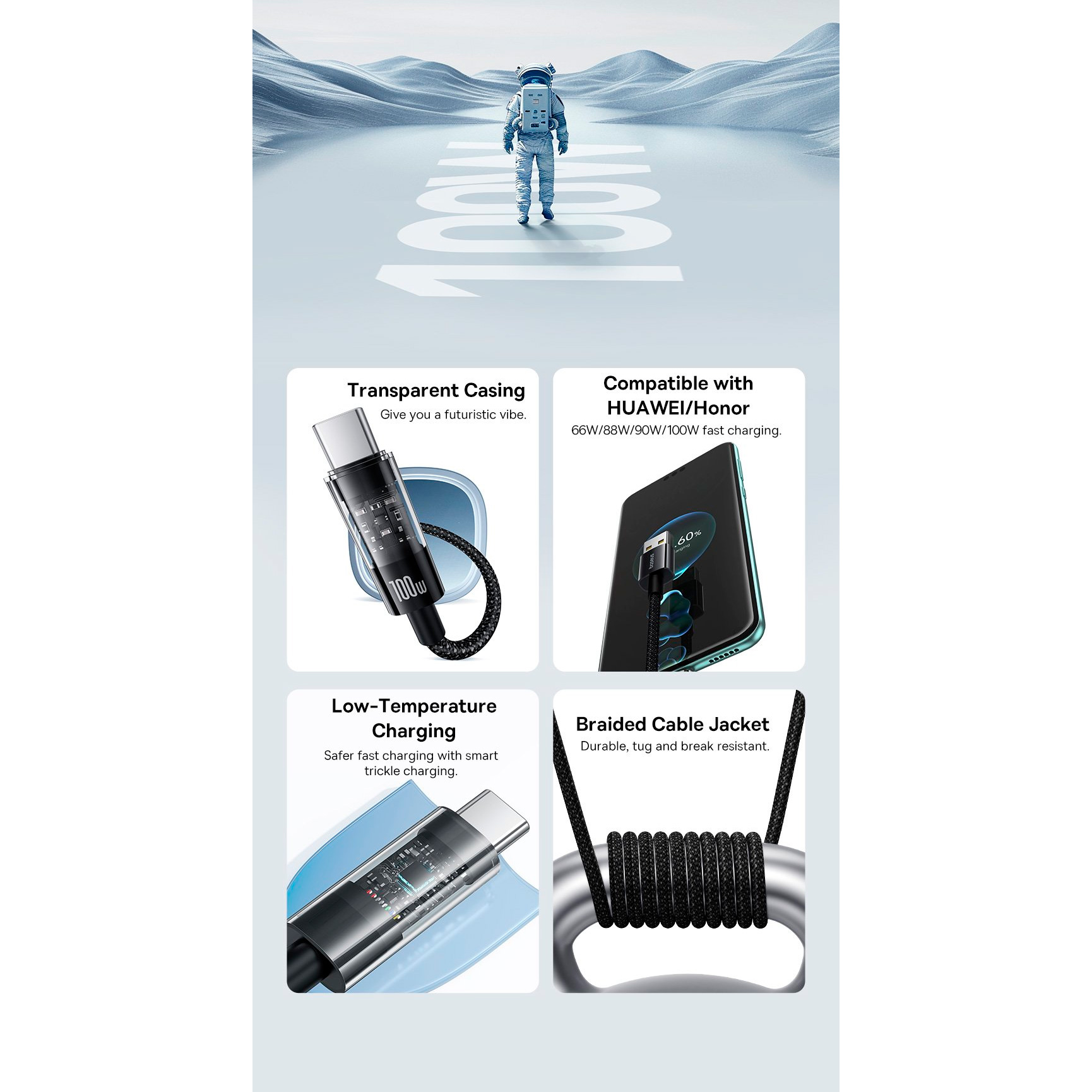 Кабель BASEUS Gem Fast Charging Data Cable USB to USB-C 100W 2м Cluster Black (P10373000111-01)