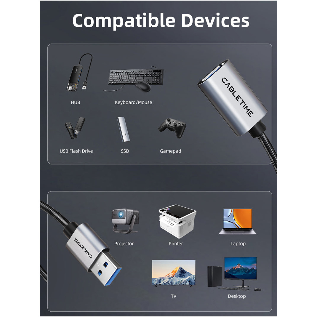 Кабель-удлинитель CABLETIME USB3.0 AM/AF 3м Black (CA17N)