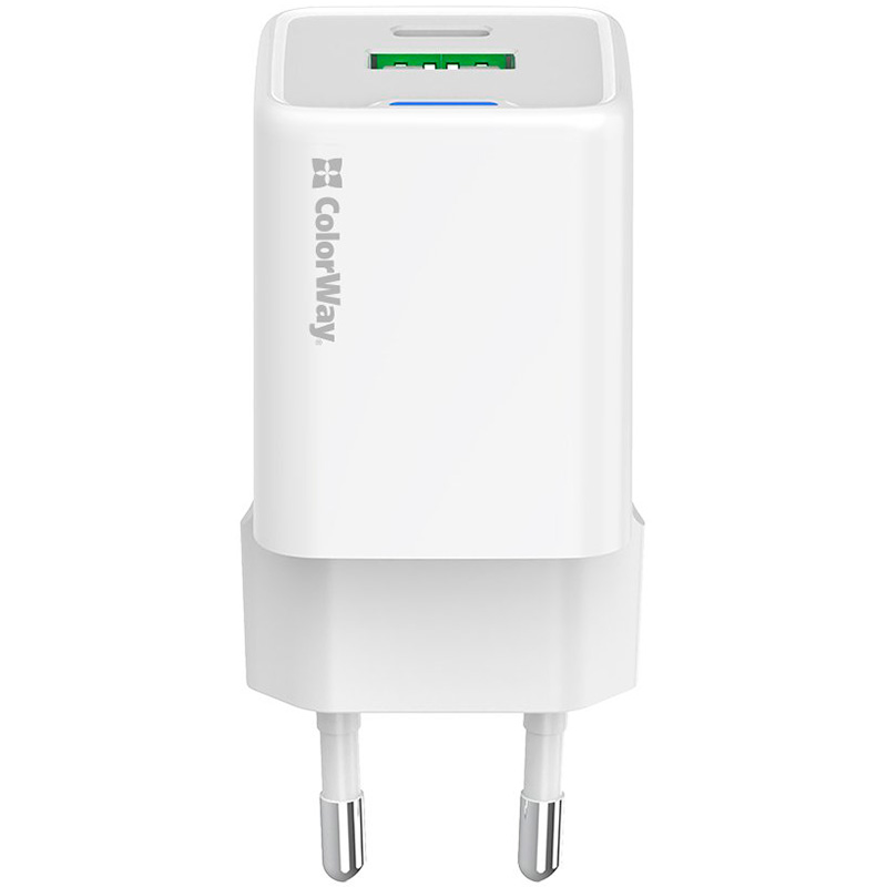 Зарядний пристрій COLORWAY GaN Mini 20W 1xUSB-A, 1xUSB-C Fast Charging White (CW-CHS062PD-WT)