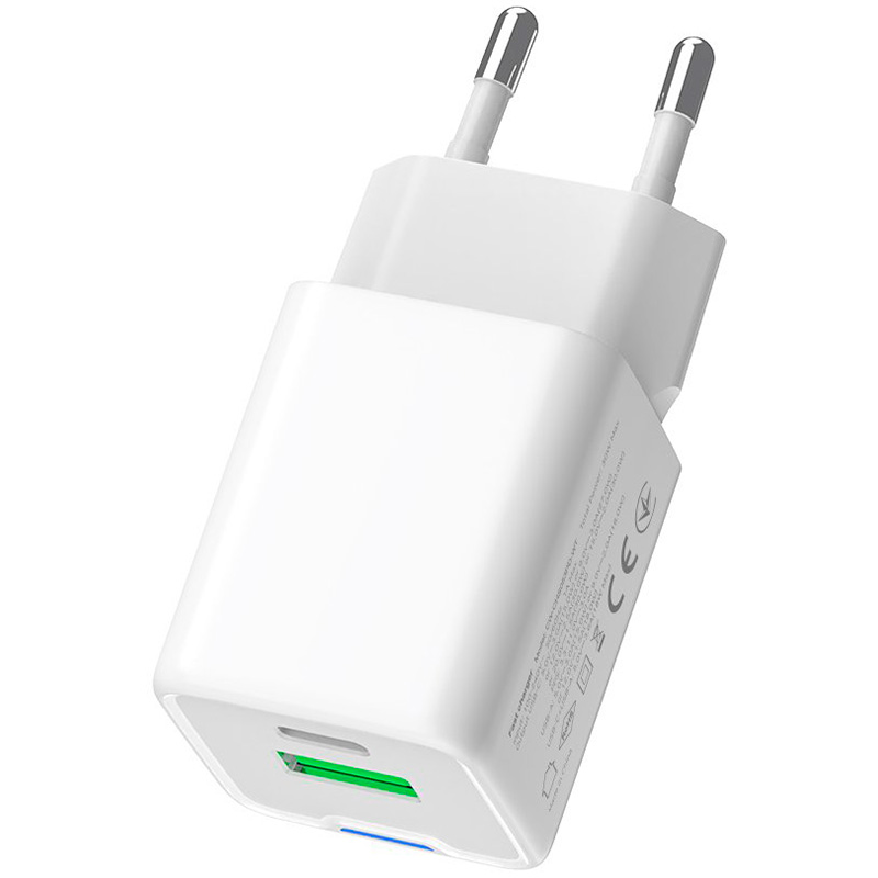 Зарядний пристрій COLORWAY GaN Mini 20W 1xUSB-A, 1xUSB-C Fast Charging White (CW-CHS062PD-WT)