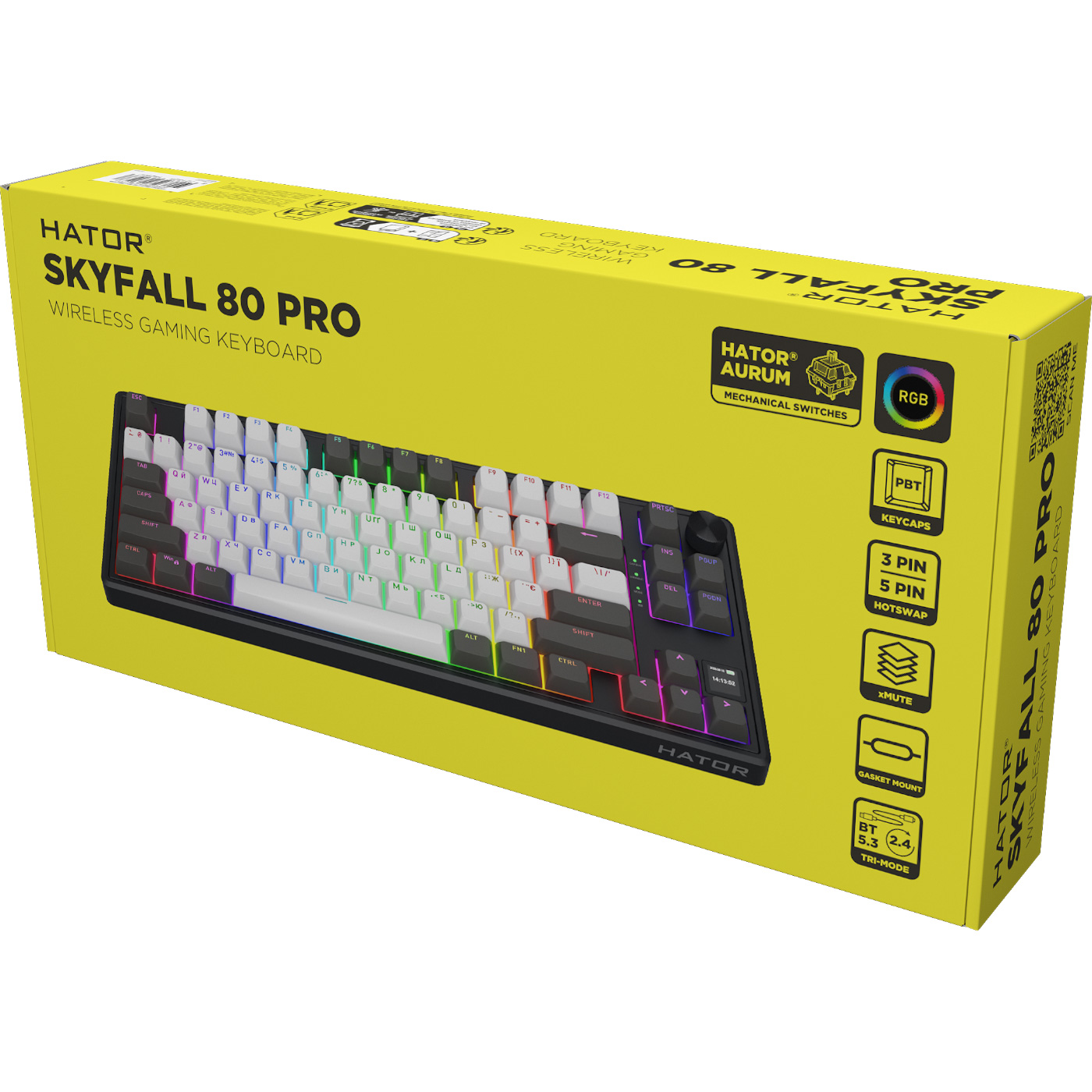 Клавіатура бездротова HATOR Skyfall 80 Pro Aurum Vanila Silent Switch UA Gray/Black (HTK4180UA)