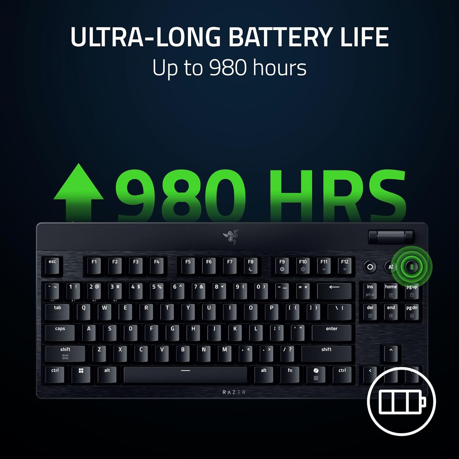 Клавіатура бездротова RAZER BlackWidow V4 Low-Profile TKL Green Switch (RZ03-05450500-R3M1)
