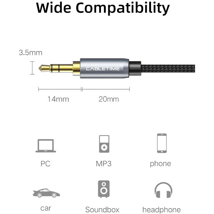 Кабель-удлинитель CABLETIME mini-jack 3.5mm 3м Black/Gray (CF11N)